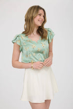 Load image into Gallery viewer, FLORAL PRINT V NECK SCALLOP SATIN BLOUSE