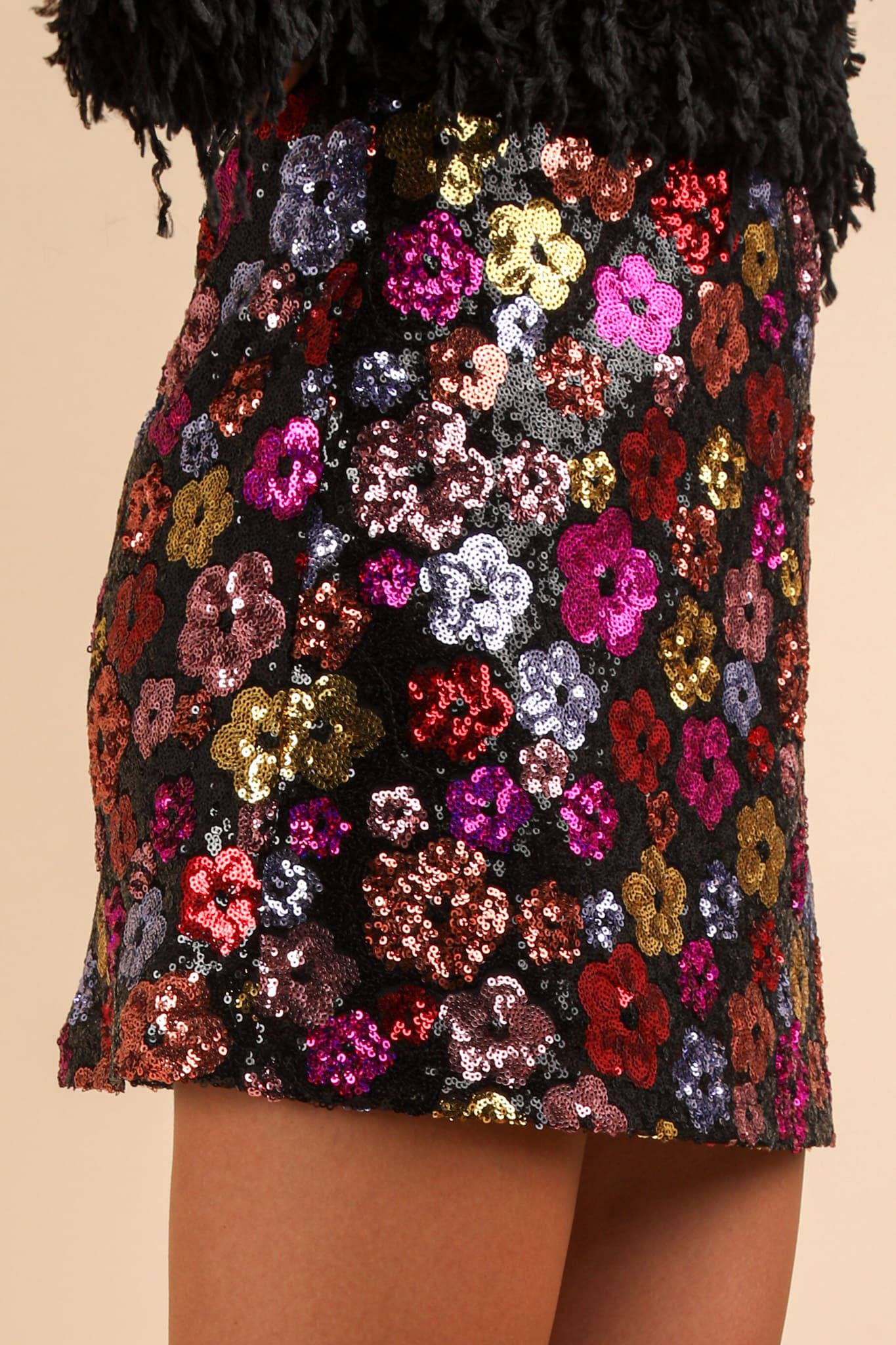 Floral Sequin Holiday Mini Skirt