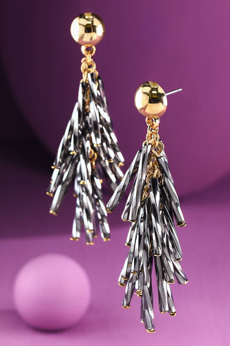 Stick Bead Short Tassel Earring