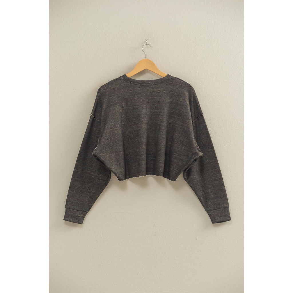 Grey Drop-Shoulder Cropped Top