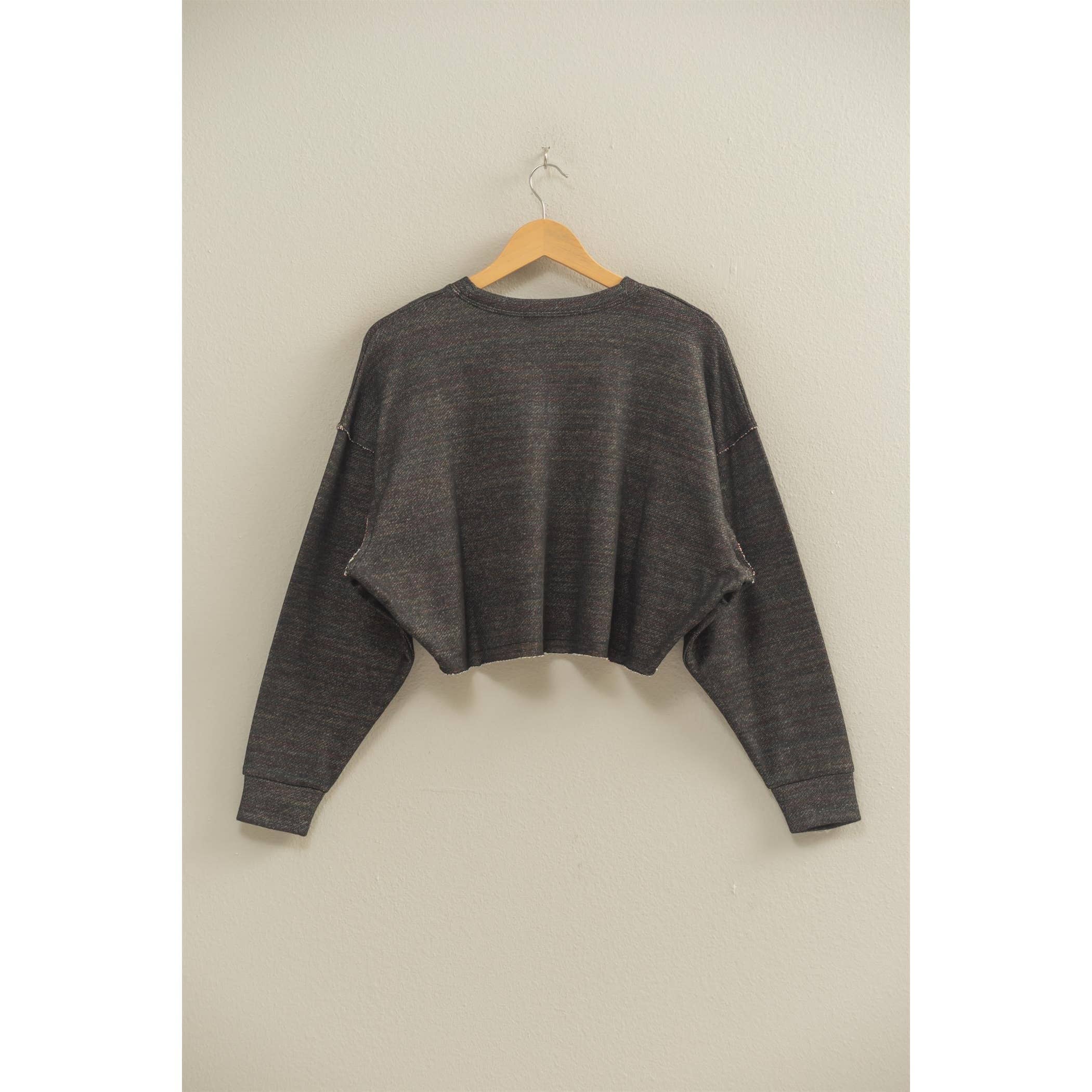 Grey Drop-Shoulder Cropped Top