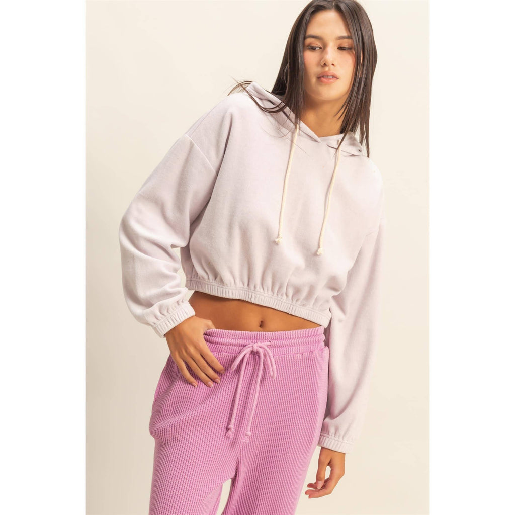 Cropped Velvet Pullover Hoodie