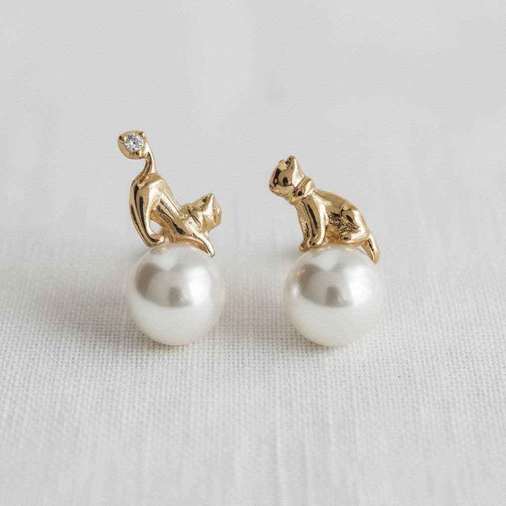 Artisan Cat-Inspired Gemstone Drop Earrings