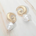 Textured Spiral Shell Pearl Drop Earrings