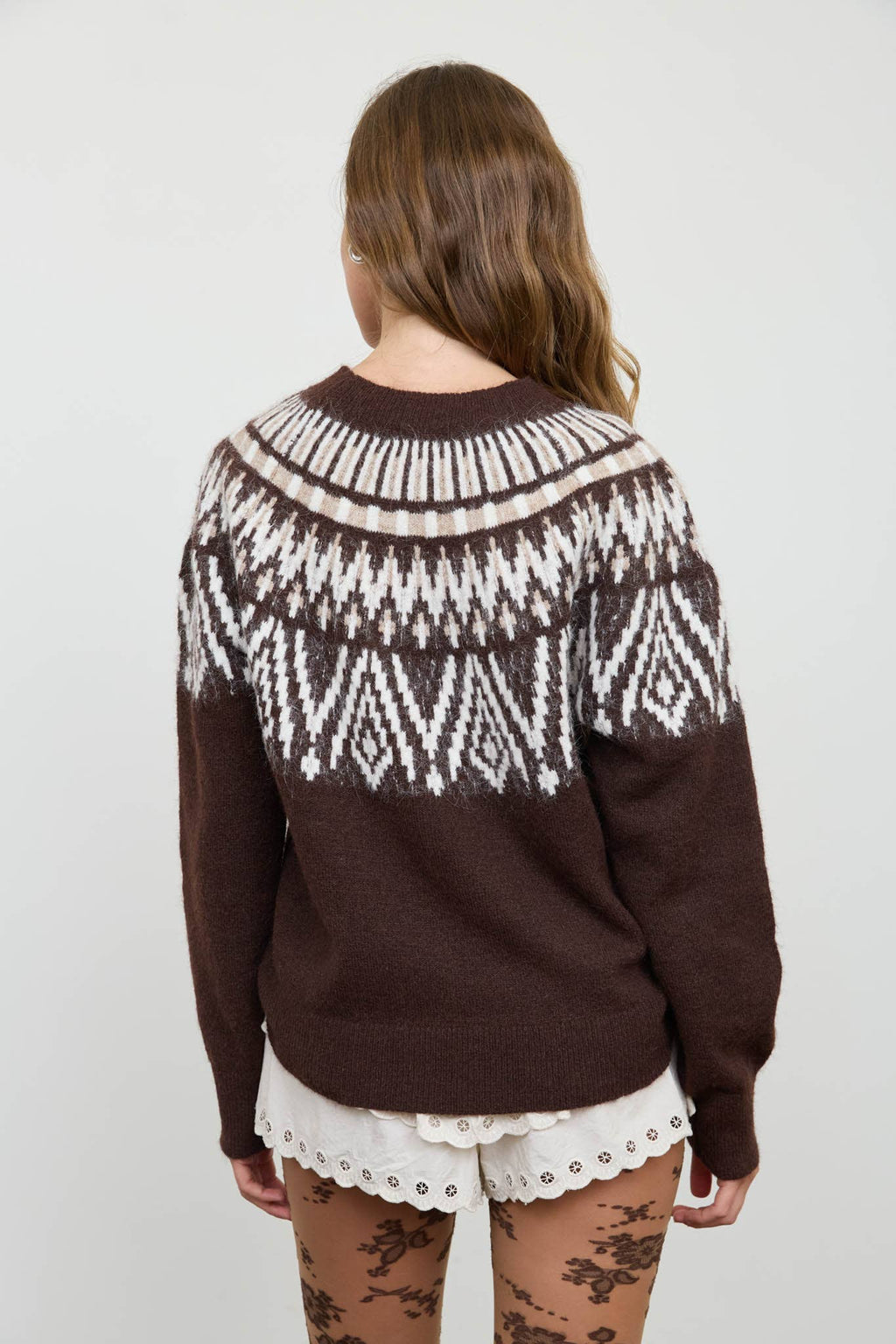 FAIR ISLE YOKE CREW NECK KNIT PULLOVER