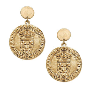 CANVAS Style x MaryCatherineStudio French Coin Drop Earrings in Worn Gold