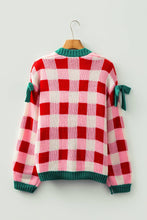 Load image into Gallery viewer, Christmas Plaid Knit Bow Knot  Open Front Sweater Cardigan