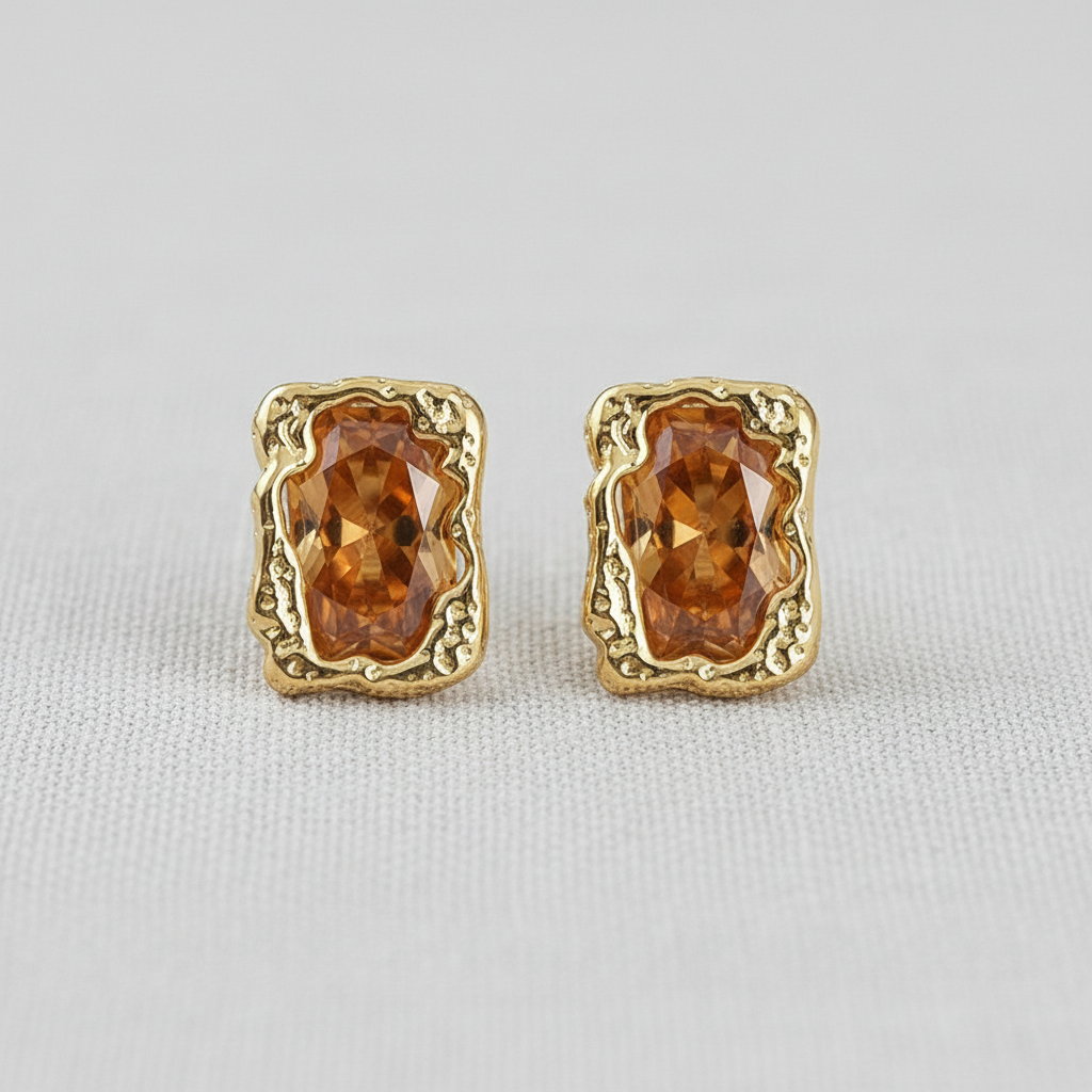 Geometric Brown Zircon Cube Stud Earrings