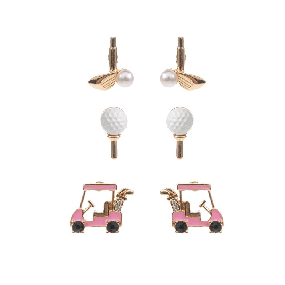 3PAIRS - Golf Theme Stud Earrings Set
