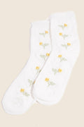 Yellow Embroidered Flowers White Socks