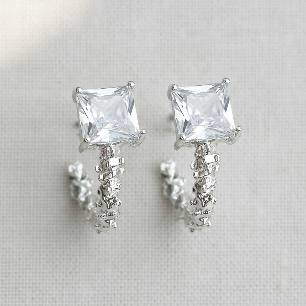 Pave Zircon Textured C-Hoop Earrings