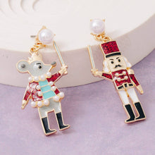Load image into Gallery viewer, Pearl Stud Glitter Resin Nutcracker Christmas Holiday Dangle