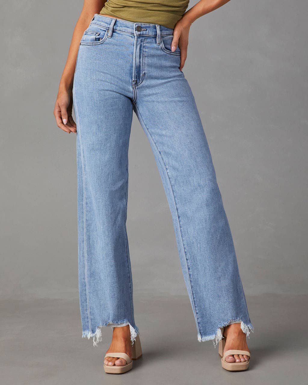 Loose fringed straight jeans trousers