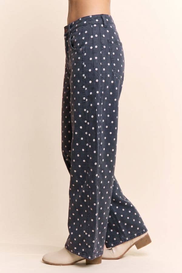 High-Waist Polka Dot Barrel Pants