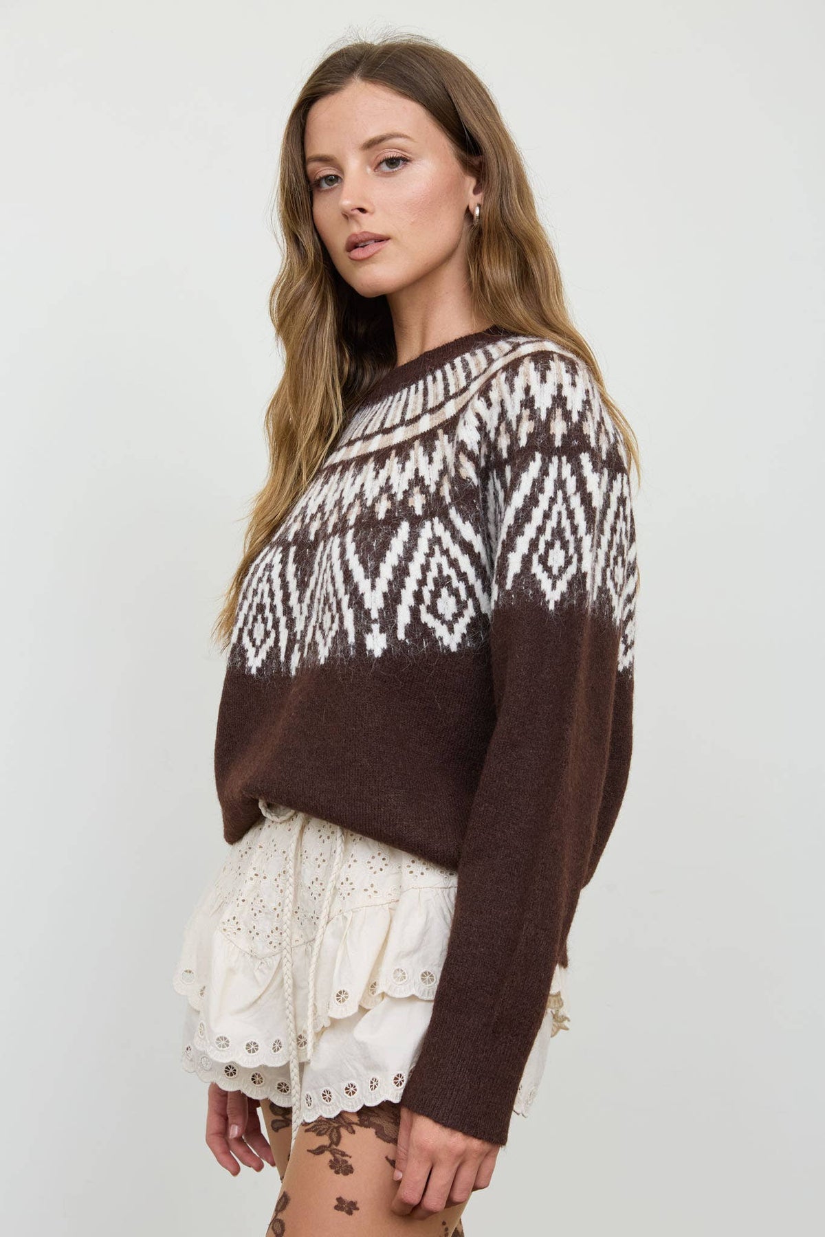 FAIR ISLE YOKE CREW NECK KNIT PULLOVER