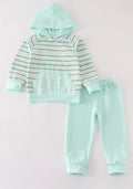Green Striped Boys Hoodie Set
