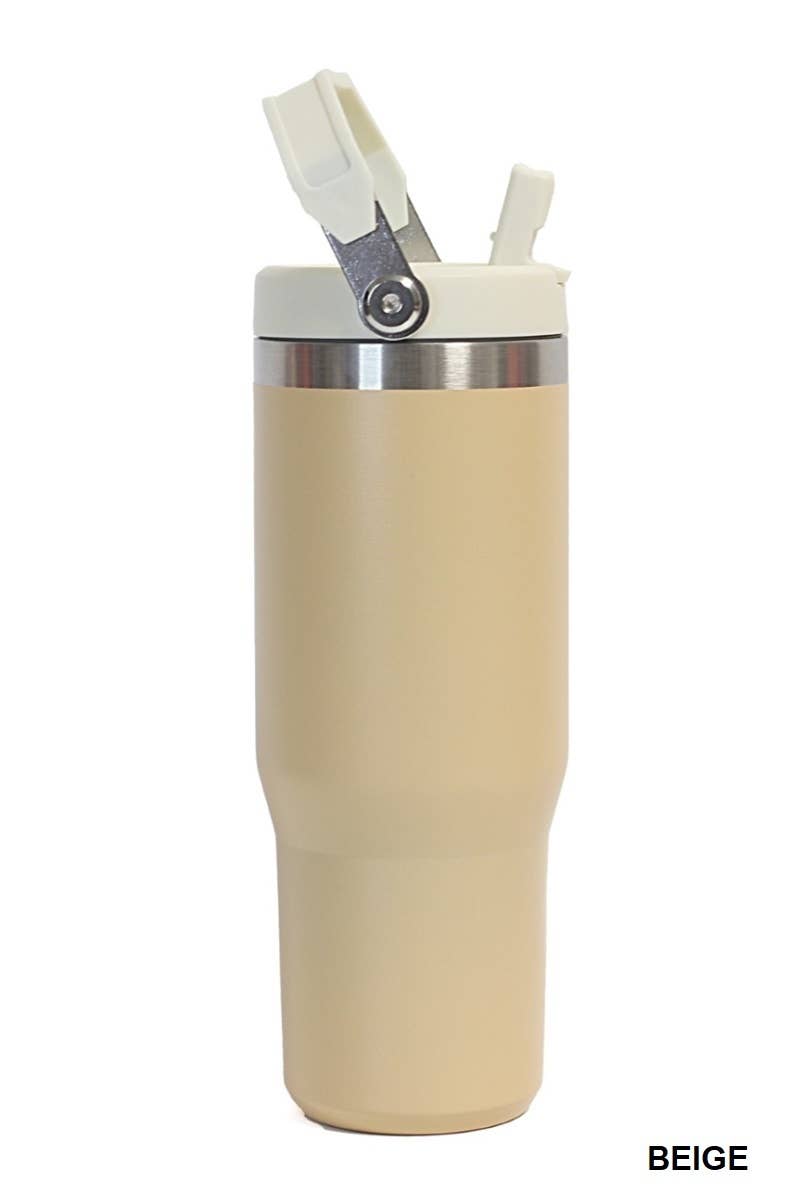 30OZ STAINLESS STEEL FLIP STRAW TUMBLER