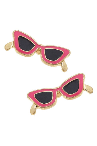 Cat Eye Enamel Sunnies Stud Earrings in Fuchsia