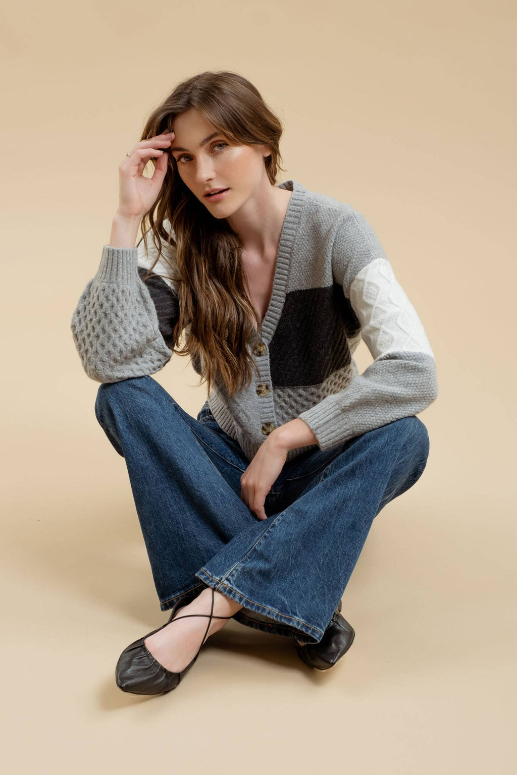 PATCHWORK CABLE KNIT CARDIGAN