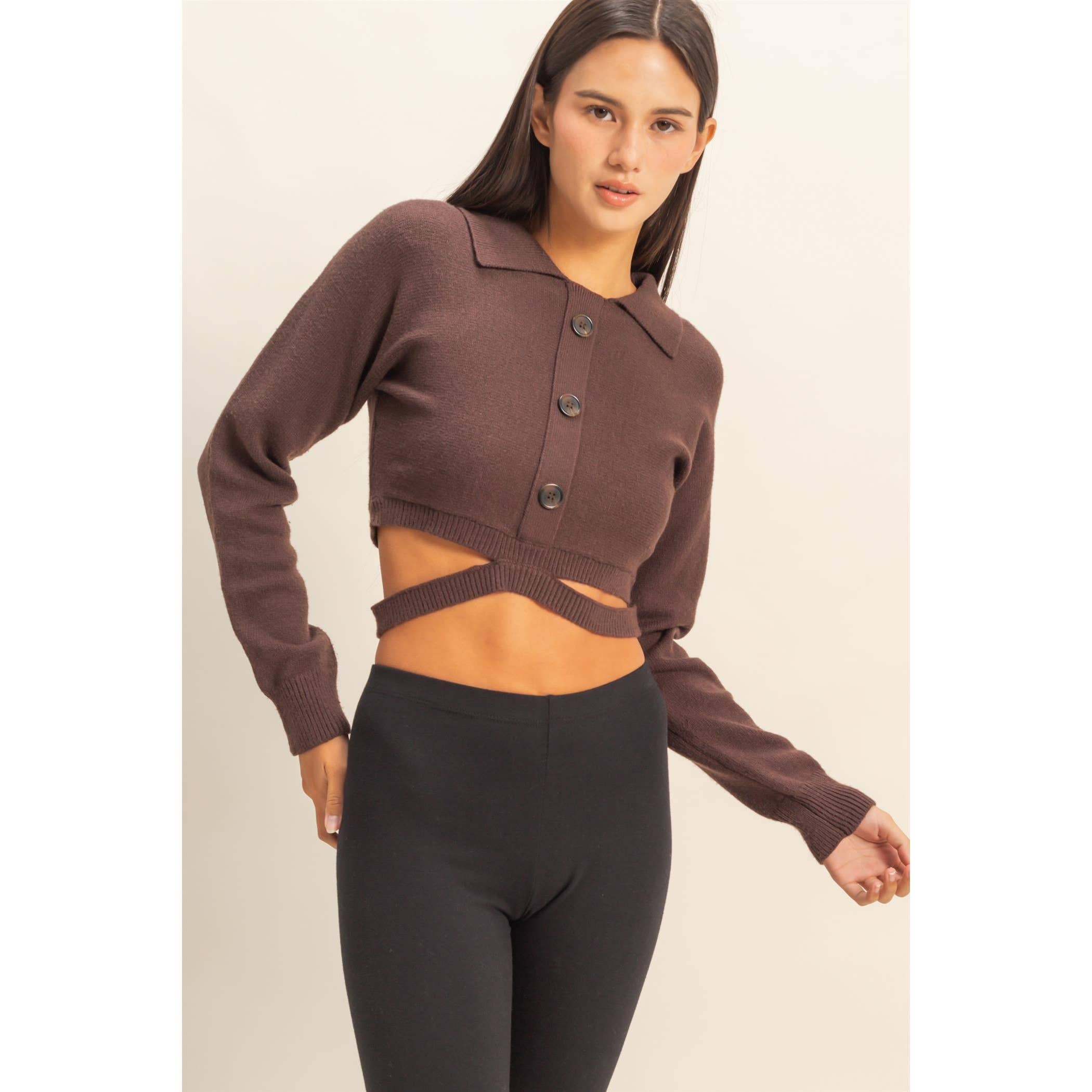 Button-Front Sweater Top