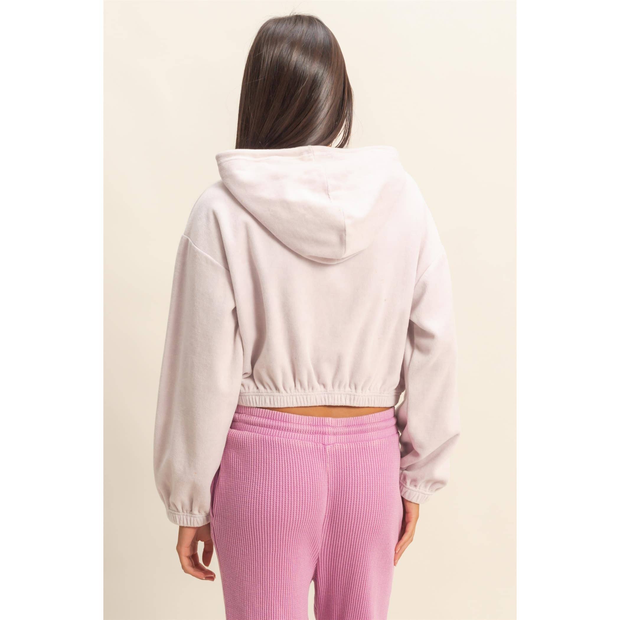Cropped Velvet Pullover Hoodie