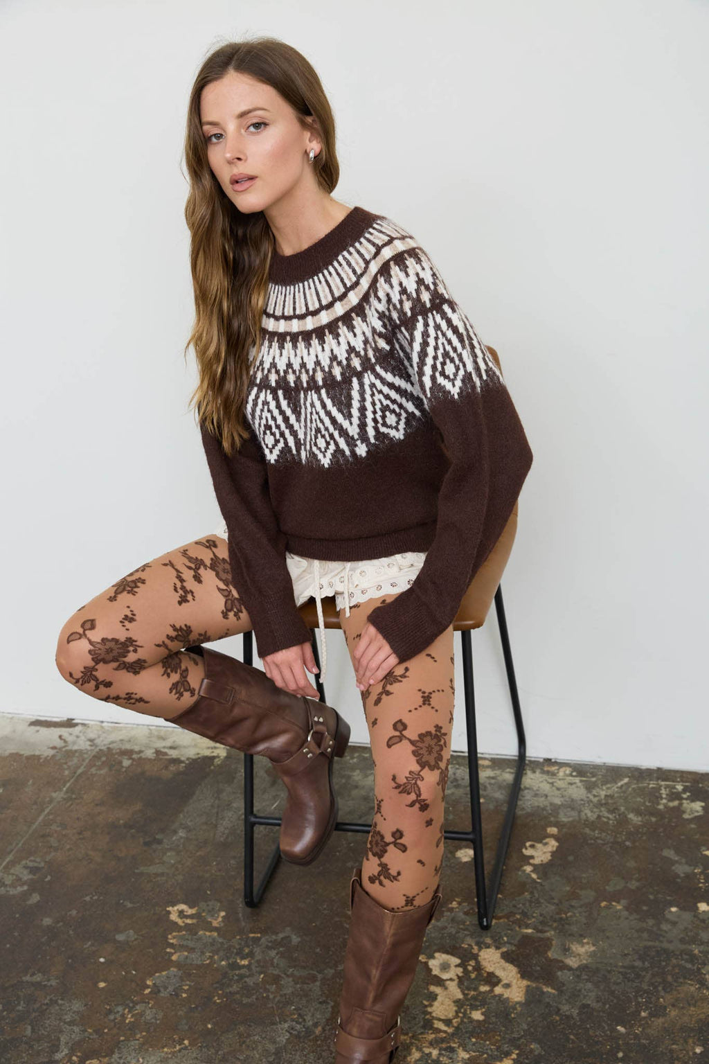 FAIR ISLE YOKE CREW NECK KNIT PULLOVER