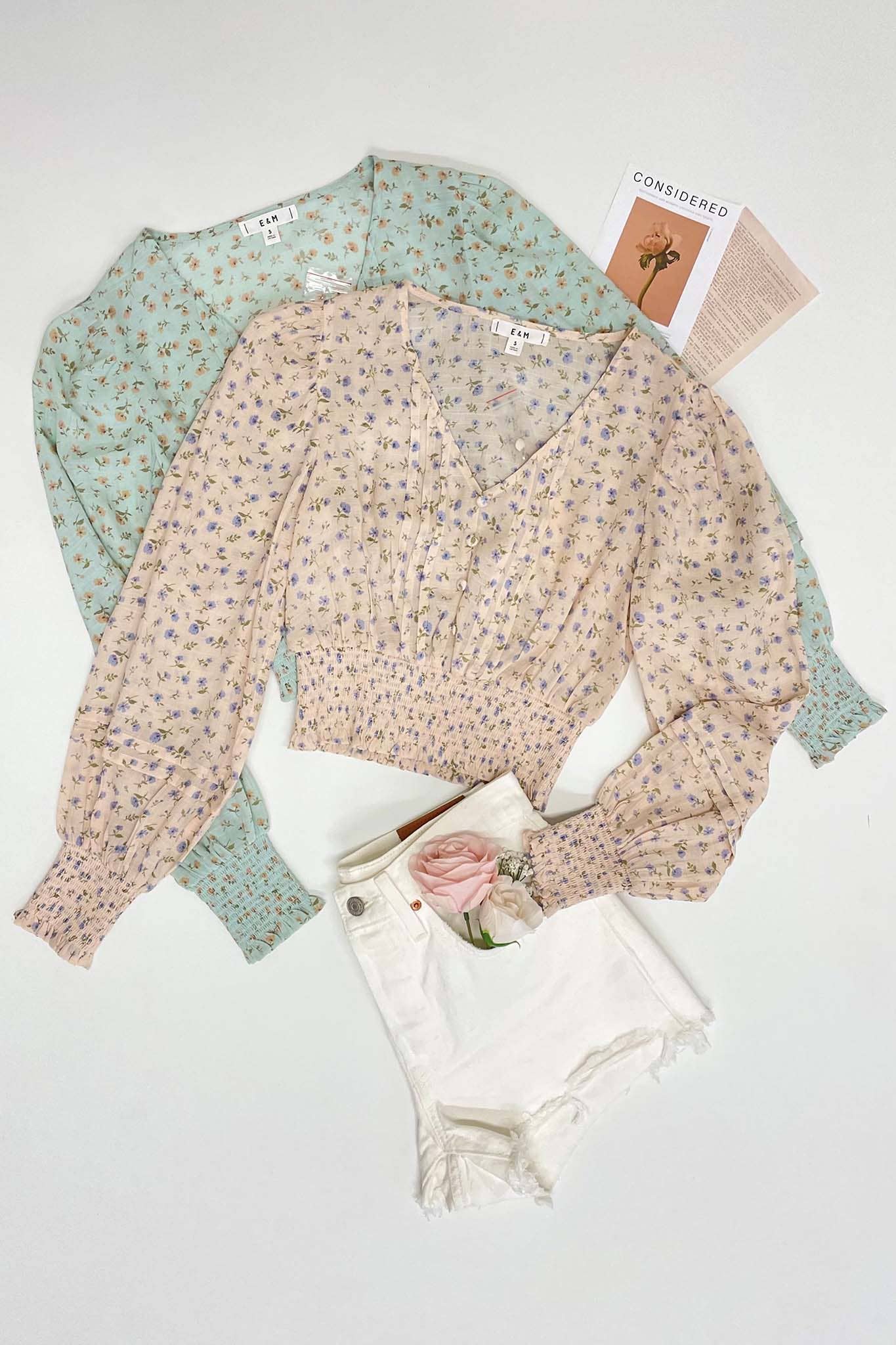 FLORAL SMOCKED TOP IN BLUSH