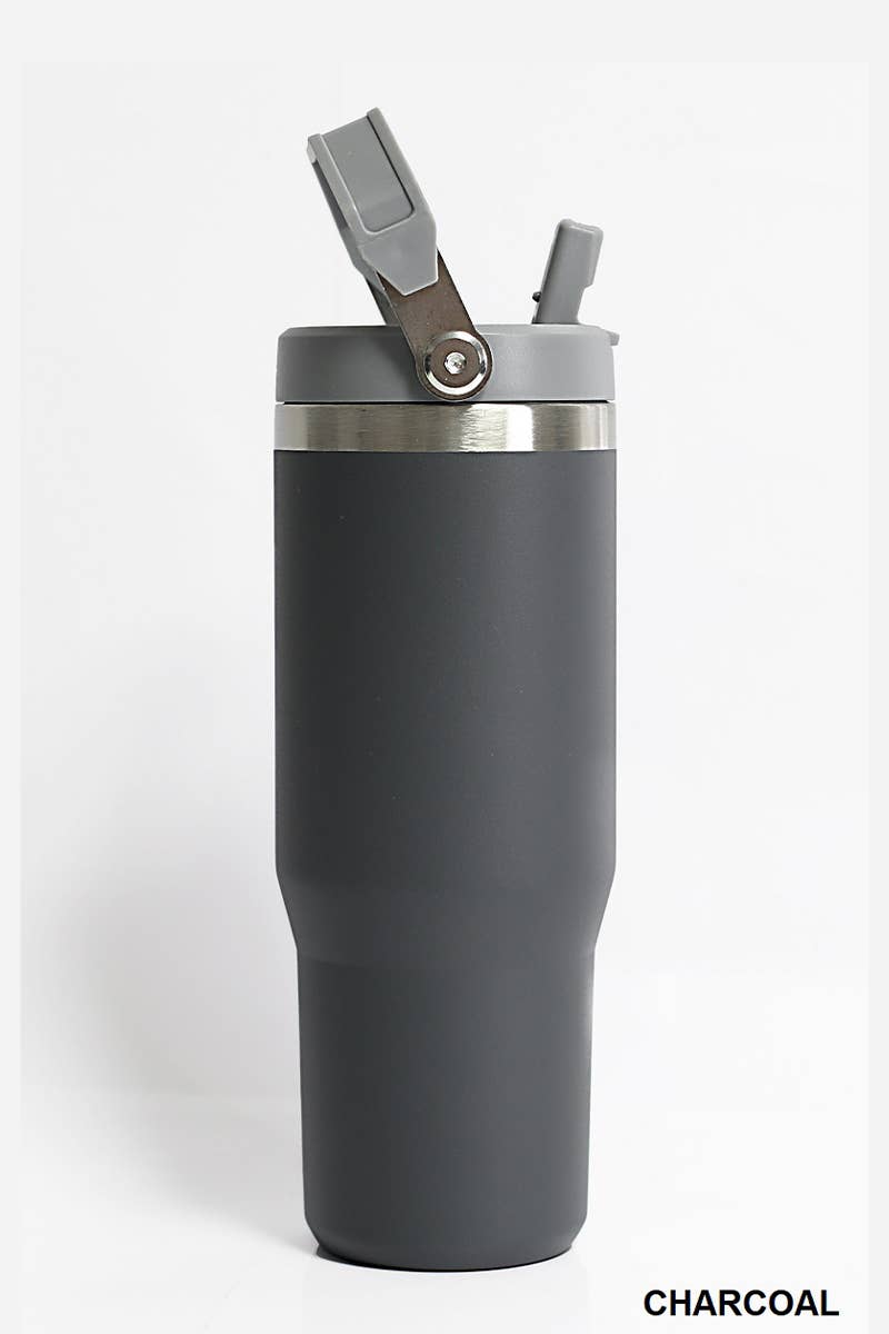 30OZ STAINLESS STEEL FLIP STRAW TUMBLER