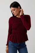 ROUND NECK LONG SLEEVE SMOCKED TOP