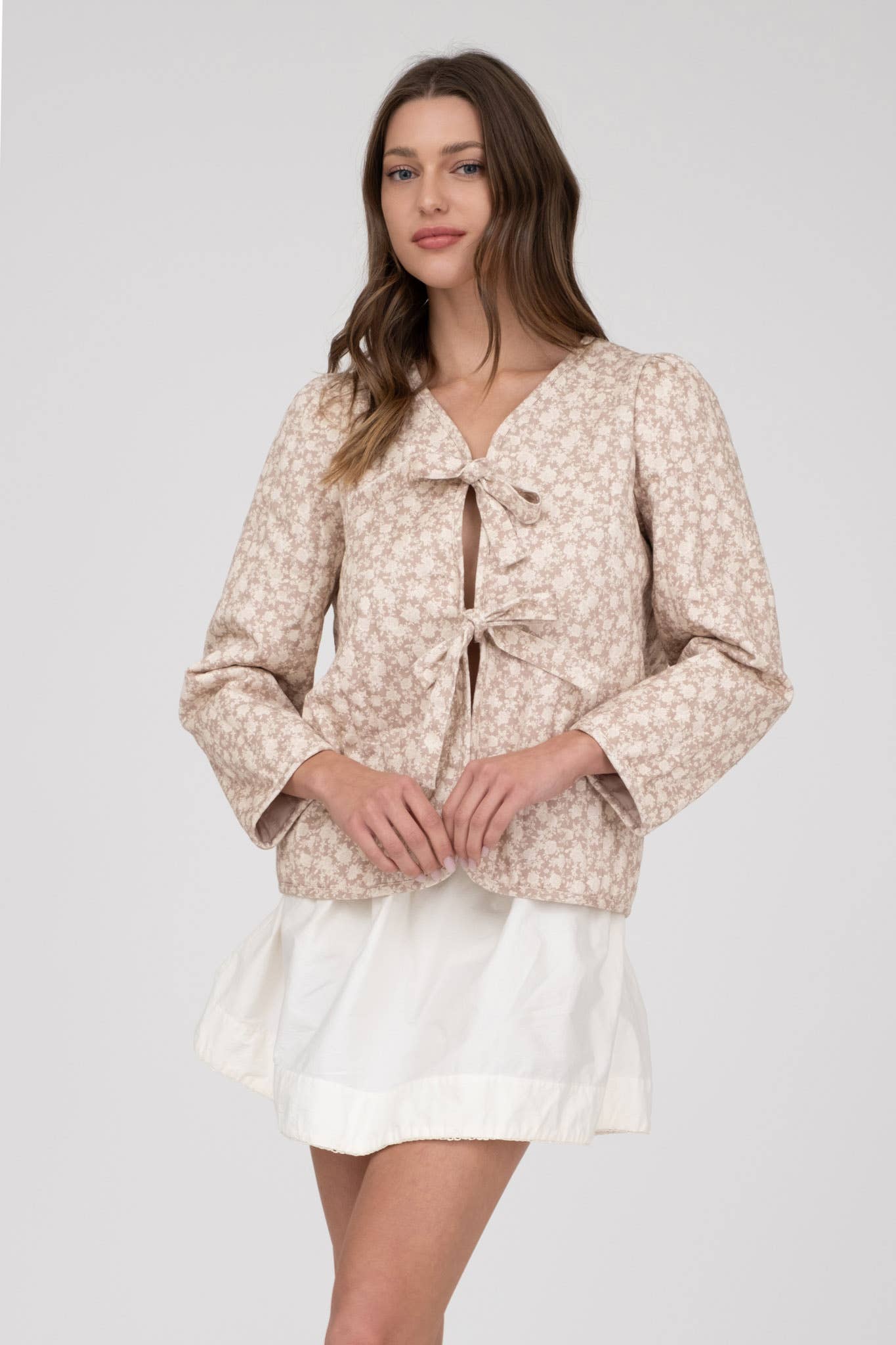 FLORAL PATTERN FRONT TIE JACKET