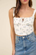 Load image into Gallery viewer, FLORAL SLEEVELESS FRONT DRAWSTRING CORSET CROP TOP