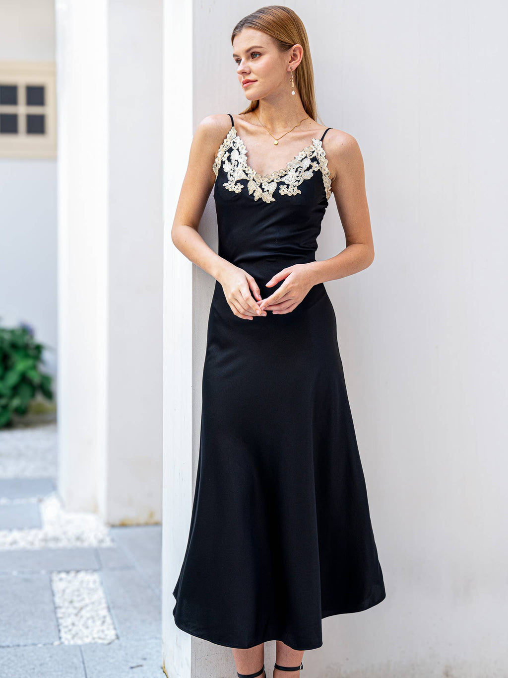 Silk Slip Dress with Lace Detail