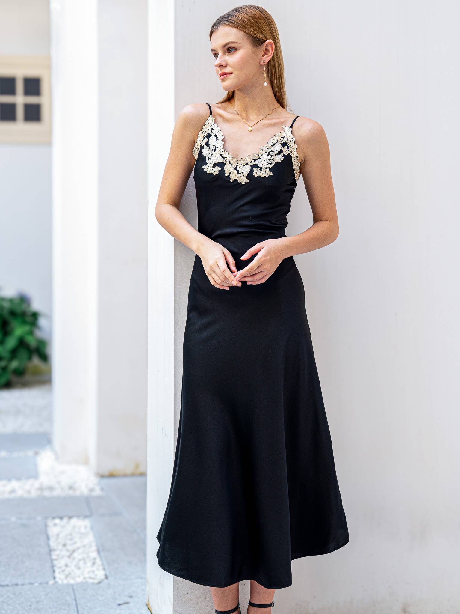 Silk Slip Dress with Lace Detail