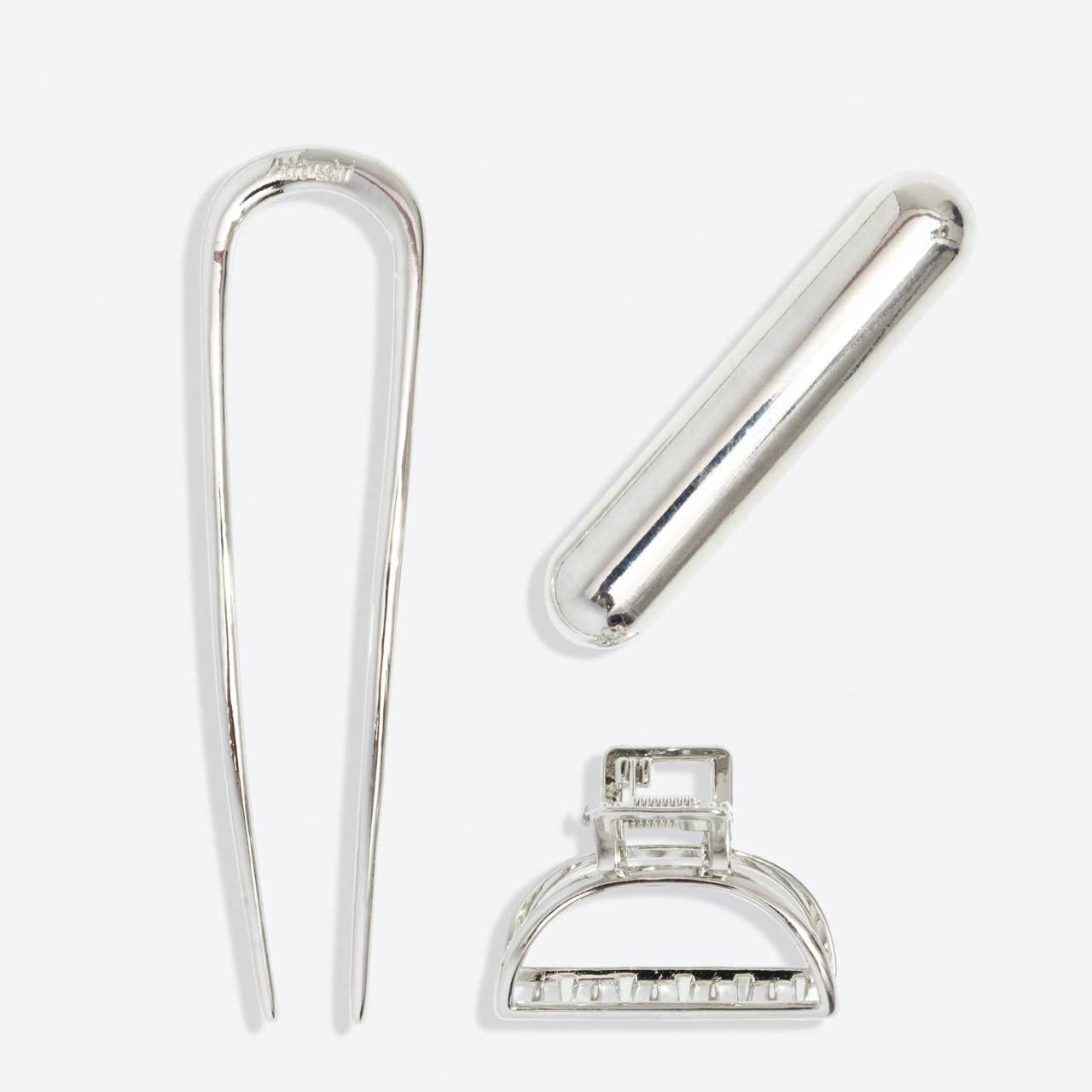 Mini Metal French Hair Pin & Clips 3pc Set - Silver
