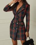 Striped grid double breasted blazer dress
