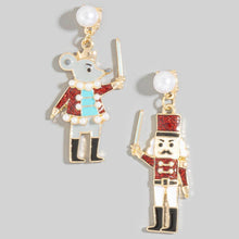 Load image into Gallery viewer, Pearl Stud Glitter Resin Nutcracker Christmas Holiday Dangle