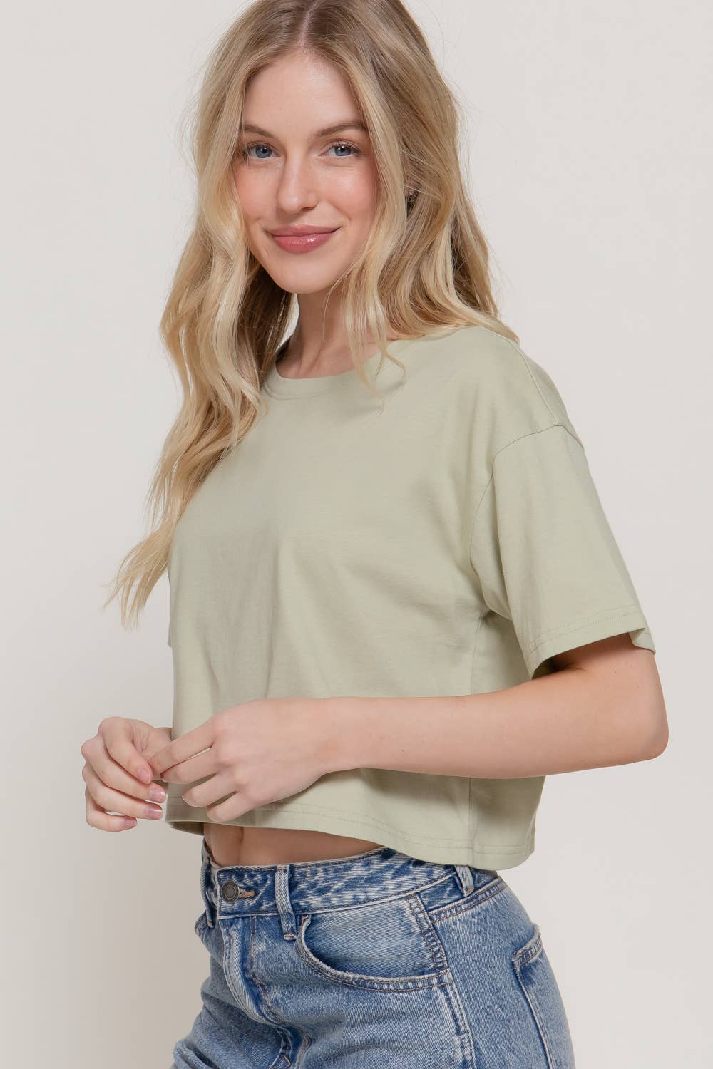 Short Sleeve Crew Neck Oversize Crop Cotton Knit Tee