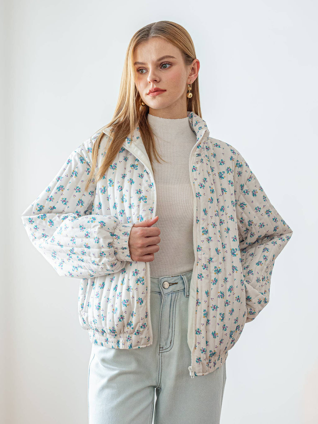 Dainty Floral Quilted Puffer Jacket