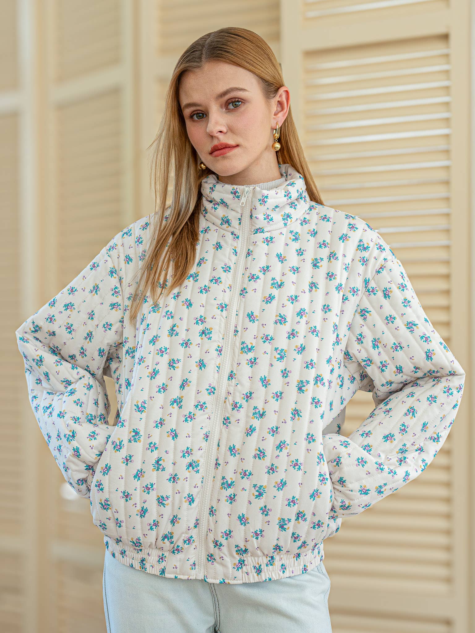Dainty Floral Quilted Puffer Jacket