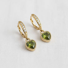 Load image into Gallery viewer, Olive Green Cubic Zirconia Heart Earrings