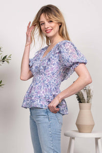 FLORAL PLEATED WOVEN TOP