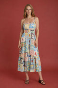 POSITANO MOTIF SPAGHETTI STRAP SIDE STRAP MIDI DRESS