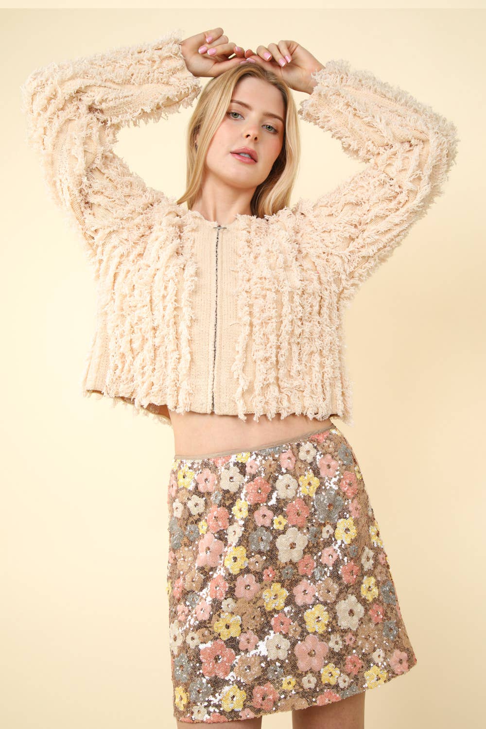 Floral Sequin Holiday Mini Skirt