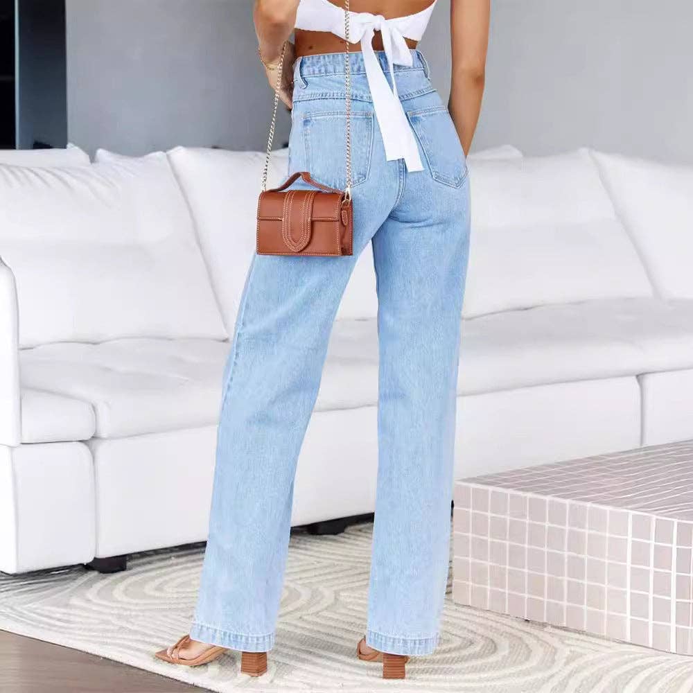 High Waist Denim Pant Straight Leg Jeans