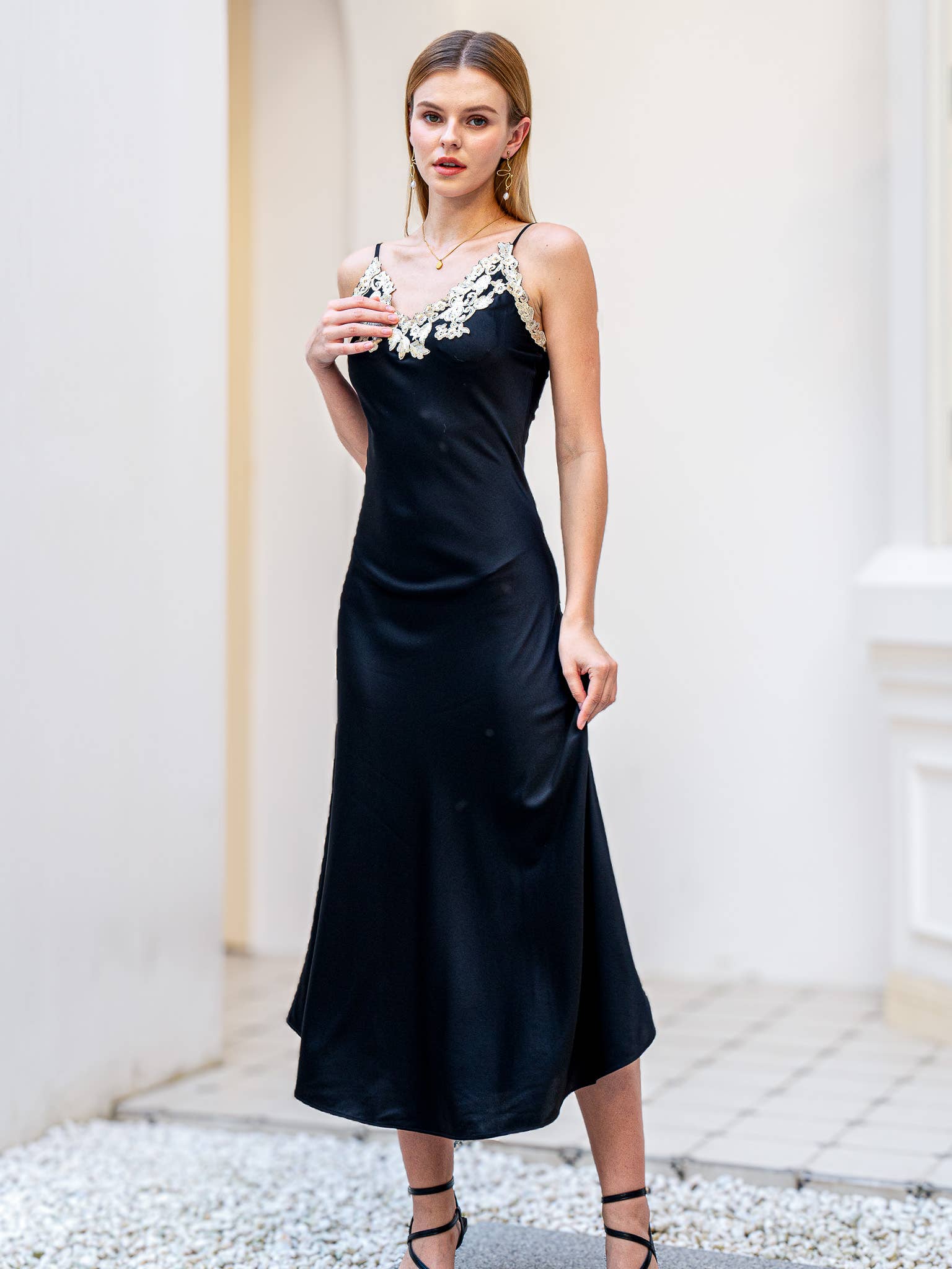 Silk Slip Dress with Lace Detail