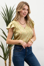 Load image into Gallery viewer, FLORAL PRINT V NECK SCALLOP SATIN BLOUSE