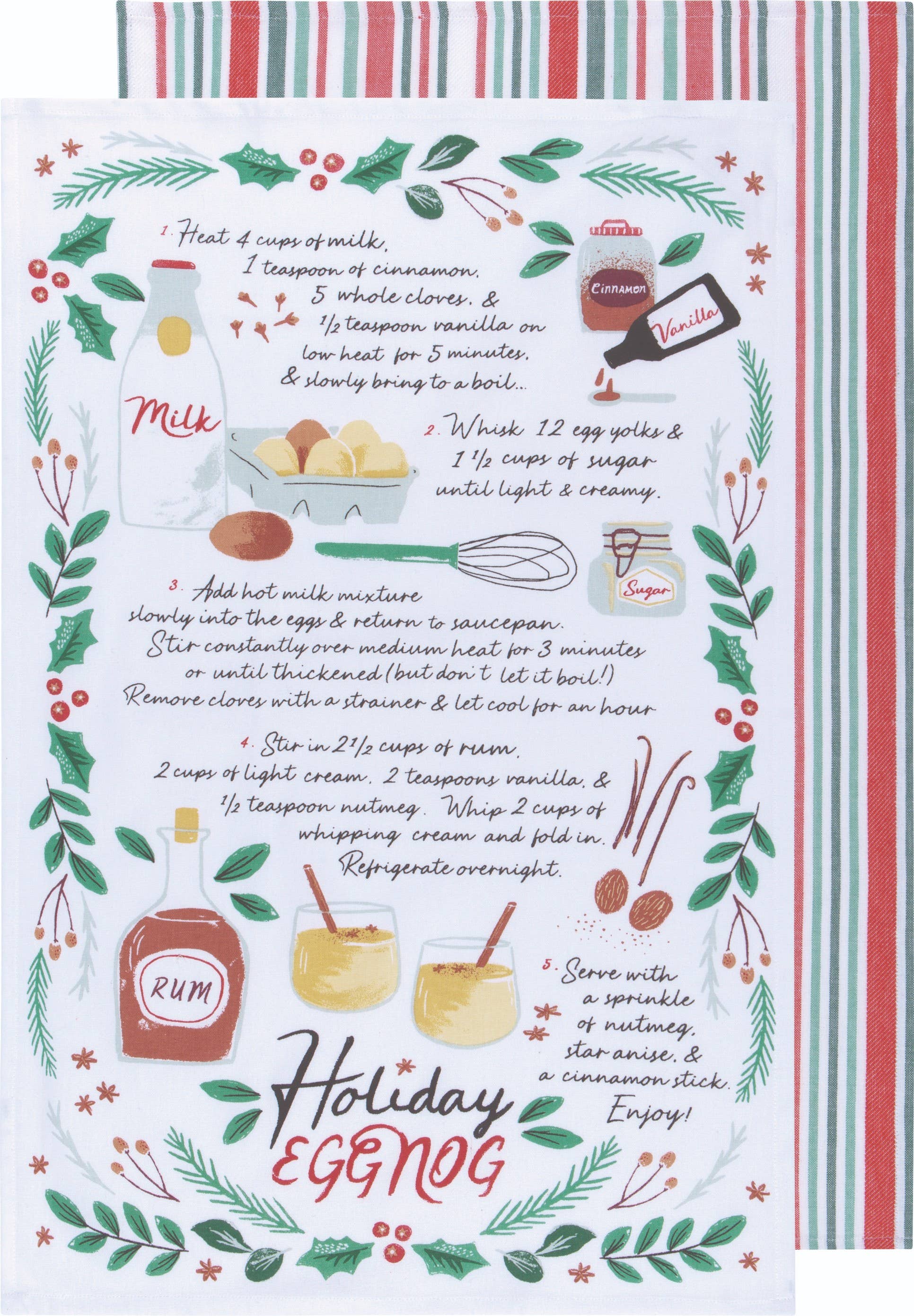 Holiday Eggnog Recipe Christmas Dishtowel Set of 2