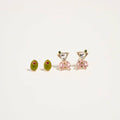 Martini Olive Glass Rhinestone 2 Pair Earrings