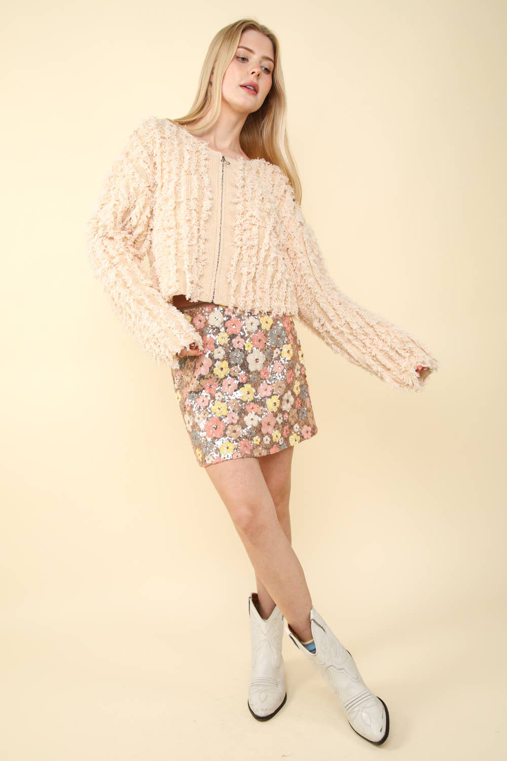 Floral Sequin Holiday Mini Skirt