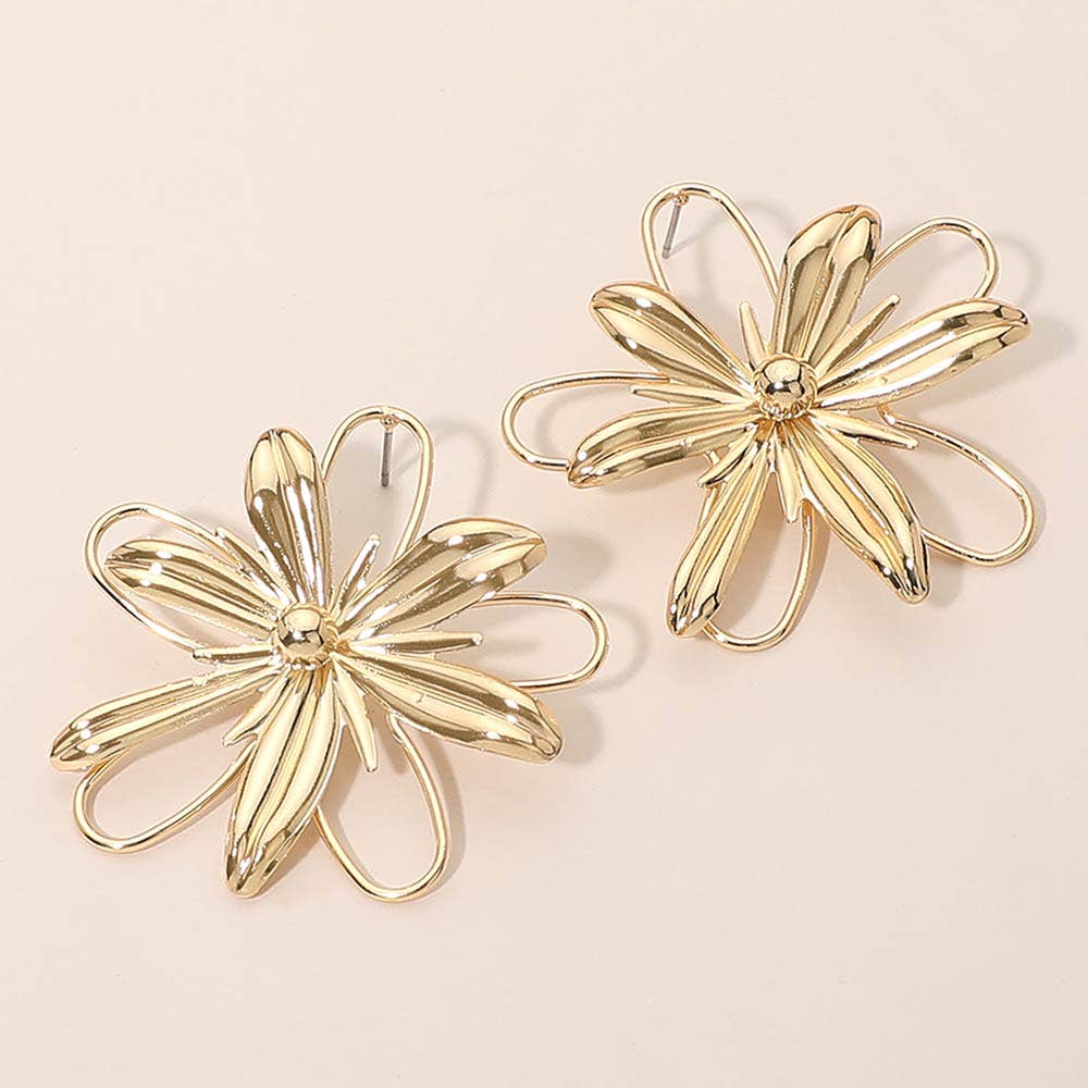 Bold Metal Floral Statement Earrings